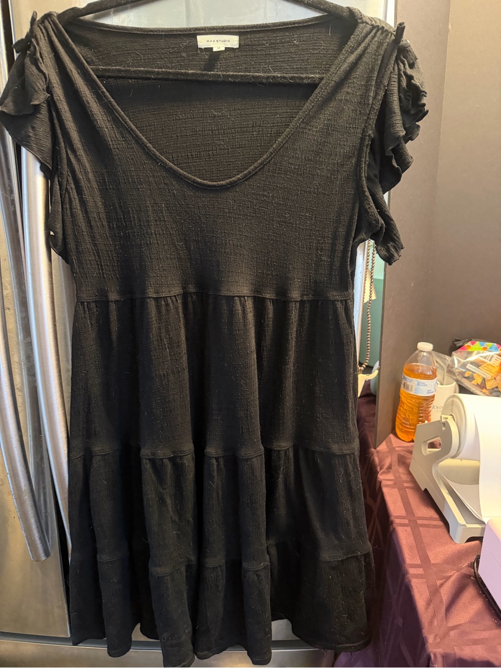 Max Studio Black Textured Tiered Midi Dress
